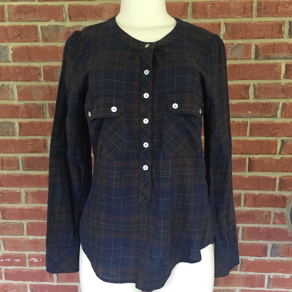 Ulla Johnson plaid blouse top size 6 multi color